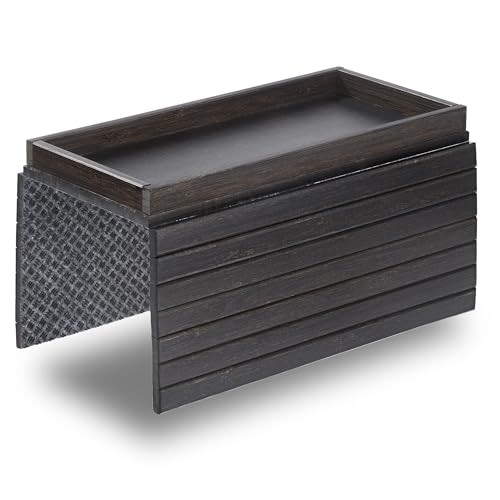 DETOR Sofa Arm Tray with Spacious 12.4" x 5.4" Storage Box, Ebony Bamboo Finish, Enhanced Non-Slip Felt Bottom, Sturdy Bamboo Slats, Fits Armrests 6" and Wider - color: Ebony