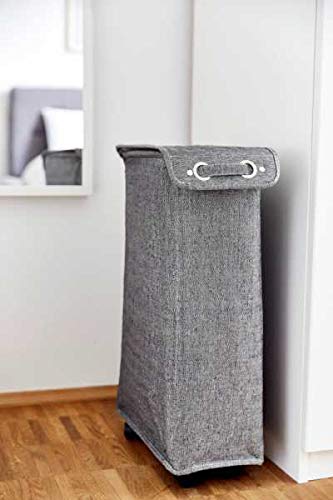WENKO Slim Laundry Basket with Wheels, Thin Laundry Hamper, Rolling Laundry Bin with Lid, Space Saving Narrow Laundry Hamper for dirty Clothes Storage, 23.6 x 15.8 x 7.3 in, Gray - color: Black & White Tweed
