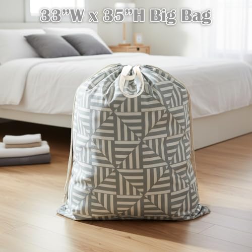 Canvas Laundry Bag 33"Wx 35"H, Thick Canvas Laundry Bag with Handles & Drawstring, Extra Large Heavy Duty Washable Basket Liner Hamper Liner Storage Sack (Geometry Light Gray) - color: Geometry Light Gray,1pc XL, size: XL 33"W x 35"H┃1 Pack