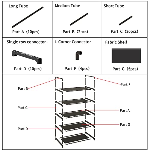 5-Tier Stackable Shoe Rack, Narrow Shoe Stand for 10-12 Pairs Shoe and Boots Organizer Storage Shelf Space Saving for Closet, Entryway and Hallway(Black) - size: 5-Tier(Black)