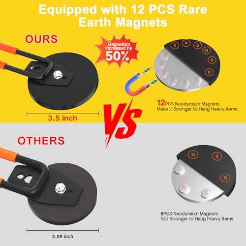 ENUODA Strong Magnetic Hooks Heavy Duty Rare Earth Magnet Garage Hooks Storage Hook Utility Large Magnet Tool Holder for Hanging Broom, Mop, Shovel, Drill, Toolbox, Cruise, Container, Tool Chest, 2PCS