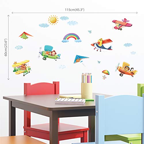 DECOWALL DS-8026 Animal Airplanes Kids Wall Stickers Wall Decals Peel and Stick Removable Wall Stickers for Kids Nursery Bedroom Living Room (Small) d?cor