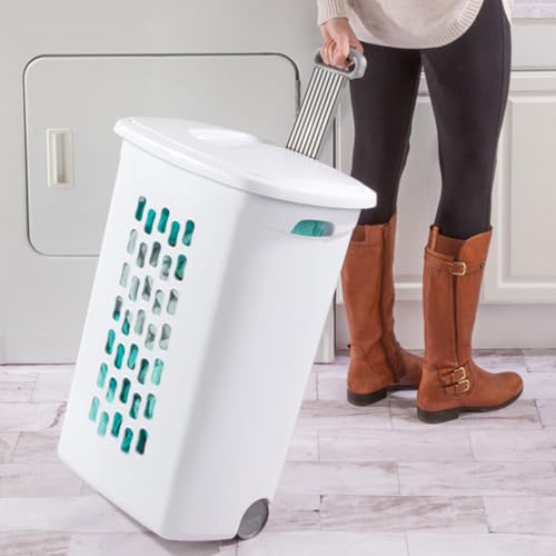 Sterilite 6-Pack Ultra Wheeled Hamper, Laundry Basket w/Flip-Top Lid & Retractable Handle - Plastic Rolling Clothes Storage Cart with Ventilated Holes for Home, Apartment or Dorm - size: 6 Pack