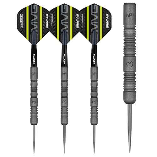 WINMAU Darts Set - Michael Van Gerwen MvG Exact Steeltip Darts - Includes Darts Flights & Stems, Available in 21.5g, 23g, 24g & 25g, Professional 90% Tungsten Darts Set