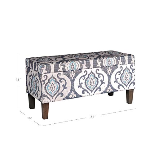 HomePop Large Upholstered Rectangular Storage Ottoman Bench with Hinged Lid, Slate Damask - color: Slate Damask