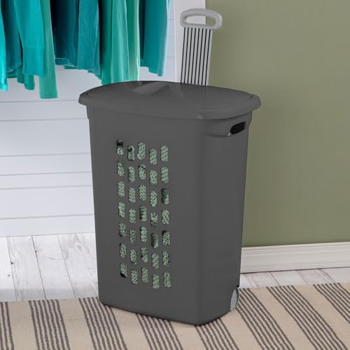 Sterilite 3-Pack Ultra Wheeled Hamper, Plastic Rolling Laundry Basket, Flat Gray - Portable Clothes Carrier with Flip-Top Lid and Retractable Handle for Home, Apartment, and Dorm - color: Flat Gray
