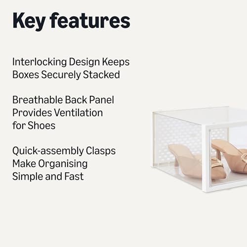 Amazon Basics Stackable and Foldable Clear Shoe Storage Organizer Box, Medium, 12-Pack - size: Medium