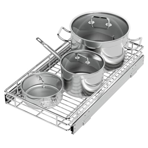 ZOINLIY Pull Out Cabinet Organizer, Versatile Slide Out Kitchen Organizers and Storage,Heavy Duty Drawer Cupboard Storage Basket, Smooth Sliding, Chrome Finish,11.8" W x 21" D - size: 11.8”W x 21”D (Outside Dimensions)