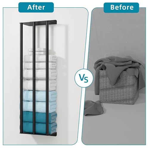 Susswiff Towel Racks for Bathroom 31 Inch - Wall Mounted, Solid 2 Metal Shelves and 3 Vertical Bars, Can Holds 6 Large Rolled Bath Towels - for Modern Decor Bathroom Towel Storage (Matte Black) - size: A-31"
