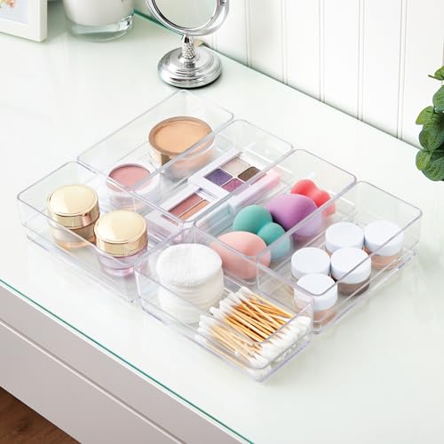 STORi SimpleSort 6-Piece Stackable Clear Drawer Organizer Set | 6" x 3" x 2" Rectangle Trays | Small Makeup Vanity Storage Bins and Office Desk Drawer Dividers | Made in USA - size: 6x3x2" (Set of 6)