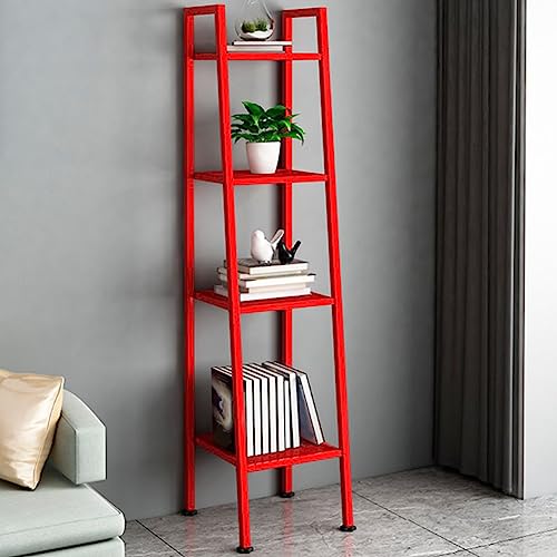 Ladder Metal Bookshelf Modern Bookcase with Rectangular Shelves Storage Rack Kitchen Storage Rack Multi-layer Bookshelf Floor-to-ceiling Trapezoidal Balcony Flower Stand Red(14"L x 14"W x 58"H, Red) - size: 14"L x 14"W x 58"H