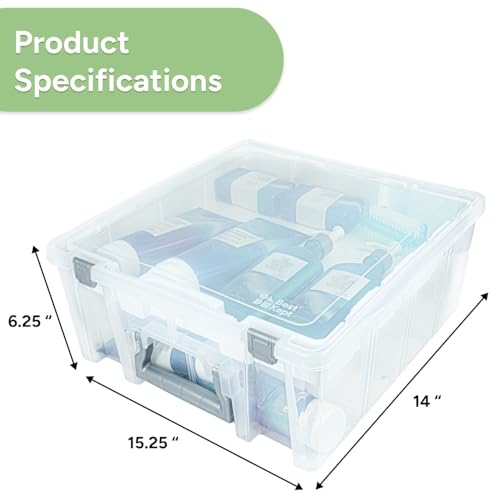 Best Kept Super Satchel Double Deep with Lift-Out Tray and Removable Dividers, Stackable Home Storage Organization Container, Clear with Sliver Latches and Handle - style: Lift-Out Tray & 8 Lower Removable Dividers