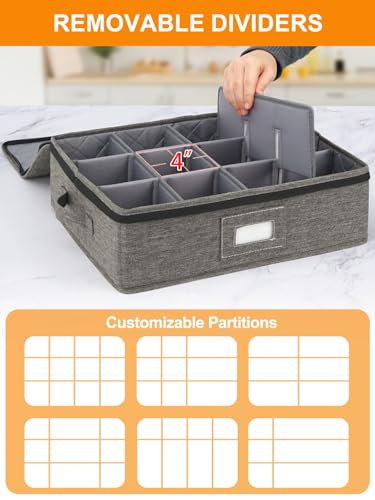 punemi China Storage Containers 5-Piece Set w/Hard Shell Sides & Bottom, Quilted Stackable Plate & Dish Storage Protectors, Adjustable Mug and Cup Storage Organizer for Moving and Dinnerware storage - style: StorageSet-China4pcs-Coffee1pcs