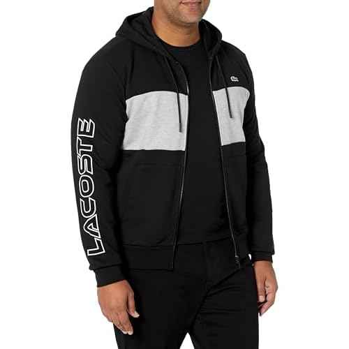 Lacoste mens Taping Full Zip Hooded Sweatshirt