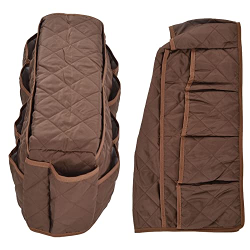 Armrest Organizer for Recliner Couch Sofa Chair, Dustproof Waterproof Armchair Caddy Remote Control Holder with 14 Multifunctional Storage Pockets for Smart Phone, Book, Magazines(Brown)