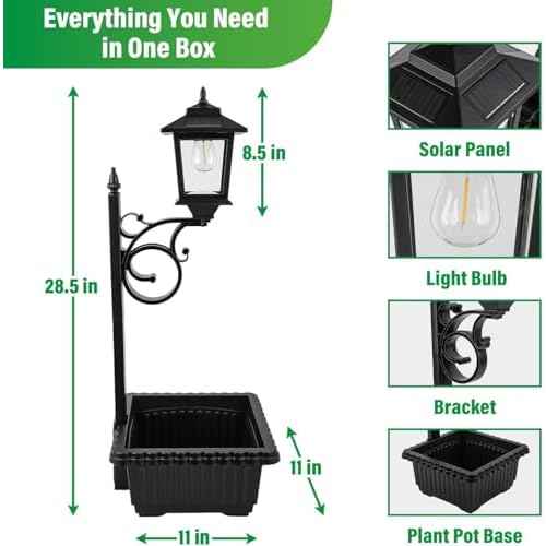 2 Pack Solar Lamp Post Light with Planter, 2 in 1 Outdoor Flower Pots, 3000K Solar Lamps Outdoor Waterproof, Wall Mount or Freestanding for Garden, Patio, Yard, Front Porch(Flowers not Included)