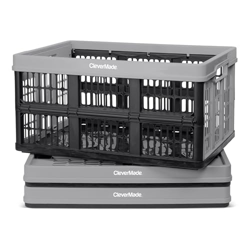 CleverMade Collapsible Utility Crates, Stone, 3-Pack, 45L/11 Gal, 66 lbs Capacity, Stackable, Space-Saving - color: Stone, size: 45L - 3 Pack