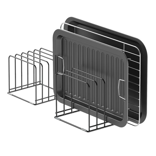 KORRTFID Kitchen Cabinet Organizer, Steel Cookware Holder, Divided Holder with 5 Slots for Skillets Baking Tray and Chopping Board Rack - Baking Pan Holder Storage (2 PCS) - style: 2 PCS