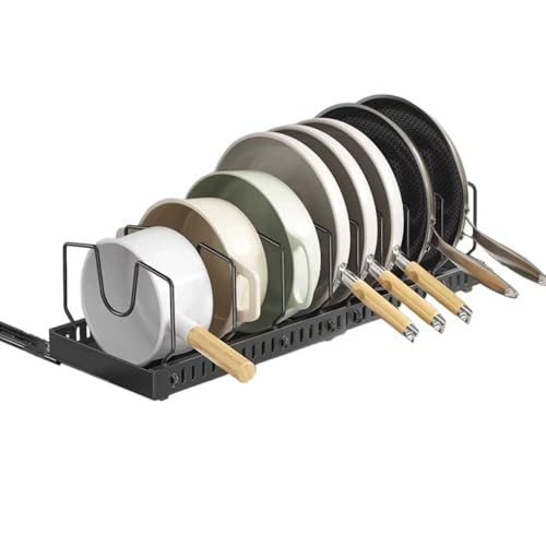 pots and pans organizer under cabinet,pot lid organizers inside cabinet holders for kitchen,Horizontal and vertical pulling modes,Can be extended and adjusted (Black horizontal pull-out) - size: Black horizontal pull-out