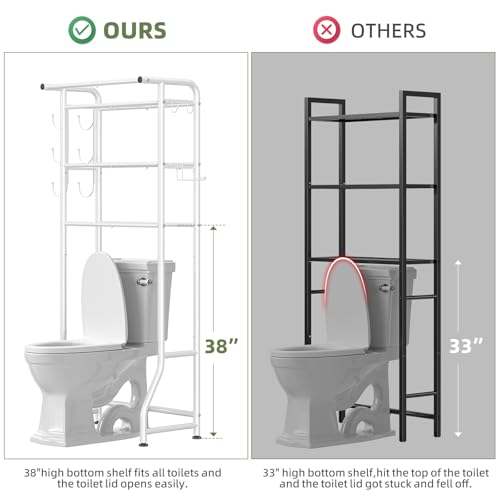 Simple Trending 3 Tier Over The Toilet Storage Rack, Metal Bathroom Shelf, Bathroom Stand Organizer Space Saver with Paper Holder and Hooks, White - color: White