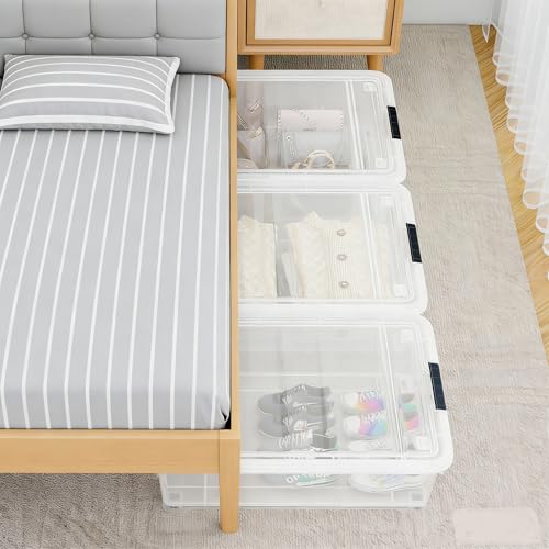 25 Quart Clear Plastic Latch Storage Box with Wheels, Under Bed Storage Box, 3 Pack - size: 25 Quart