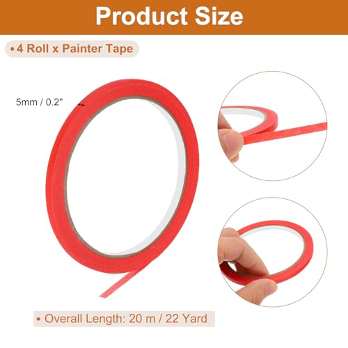 PATIKIL Masking Tape 0.2 Inch Wide, 4 Roll 22 Yard Painters Tape Bulk No Residue Craft Tape for Wall Painting Labeling Car Painting Home DIY Flower Crafts Decoration, Red