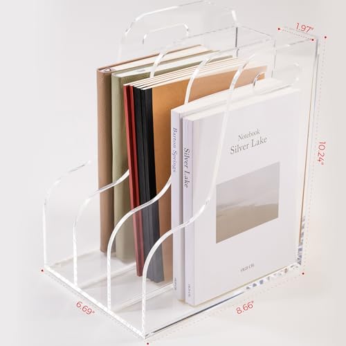 3 Vertical Compartments File Holder, Clear Acrylic Desk Organizer and Storage Bins Holding for Magazines, Binders, Notebooks, Envelopes, Multi-purpose Document Organizer for Home Office - size: A4, 3 Sections