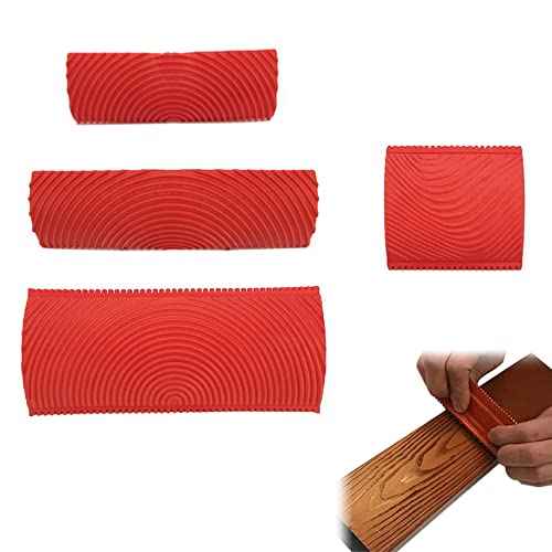 4 Pieces/Set Wood Graining Painting Tool Rubber Imitation Wood Grain Tool Red Wood Grain Design Decorating Tool for DIY Wall Room Art Paint Decoration