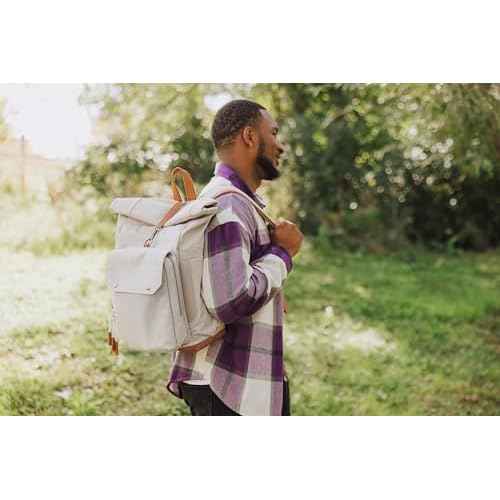 PICNIC TIME Carmel Roll Top Backpack Cooler, Canvas Insulated Cooler Backpack Bag for Lunch and Hiking, Portable Beach Cooler Bag, Picnic Bag