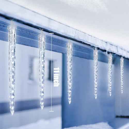 Brightown Christmas Meteor Shower Icicle Lights Outdoor, 30ft with 30 Tube 720 LED Dropping Effect, Waterproof Decorations for House Eave Roofline, Cool White