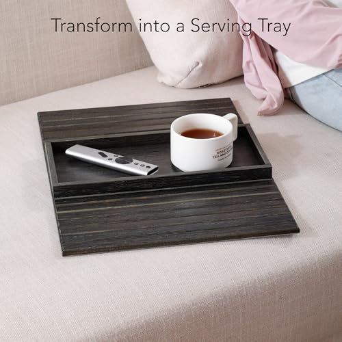DETOR Sofa Arm Tray with Spacious 12.4" x 5.4" Storage Box, Ebony Bamboo Finish, Enhanced Non-Slip Felt Bottom, Sturdy Bamboo Slats, Fits Armrests 6" and Wider - color: Ebony