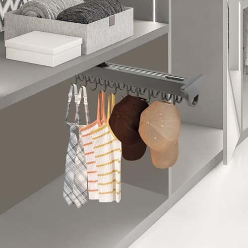 Pull Out Broom Holder Wall Mount, 20-Hook Slide Rail Organizer with Damping System, 66lb Heavy Duty Brooms and Mops Pull Out Storage Rack for Brooms/Mops/Clothes, Laundry Room & Kitchen, Black