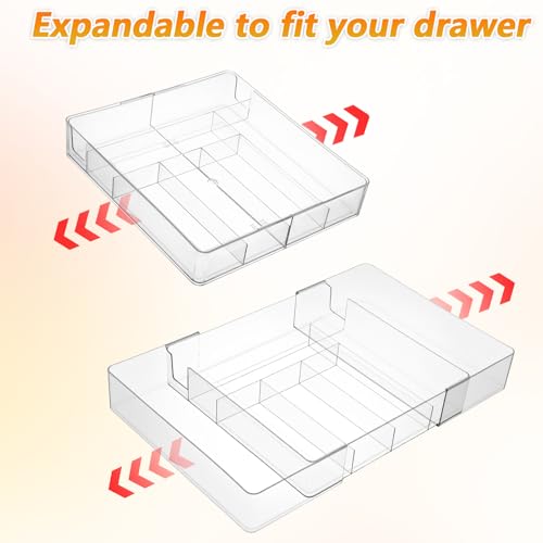 2 Pcs Large Expandable Desk Drawer Organizer, Adjustable Drawer Dividers Tray with Compartments for Organizing Pens, Pencils, Paper Clips and Sticky Notes, Office, Kitchen, Desk Supplies