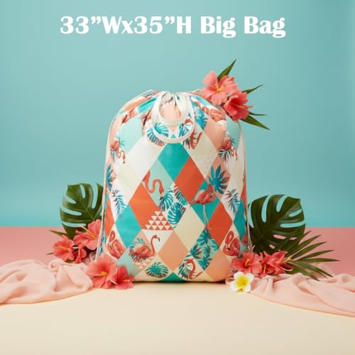 Canvas Laundry Bag 33"Wx 35"H, Thick Canvas Laundry Bag with Handles & Drawstring, Extra Large Heavy Duty Washable Basket Liner Hamper Liner Storage Sack (Pink Flamingo) - color: Pink Flamingo,1pc XL, size: XL 33"W x 35"H┃1 Pack