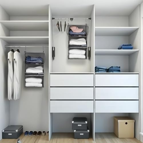 MAX Houser 3 Tier Shelf Hanging Closet Organizer, Closet Hanging Shelf with 2 Sturdy Hooks for Storage, 2 Pack, Foldable (Grey) - color: Grey2