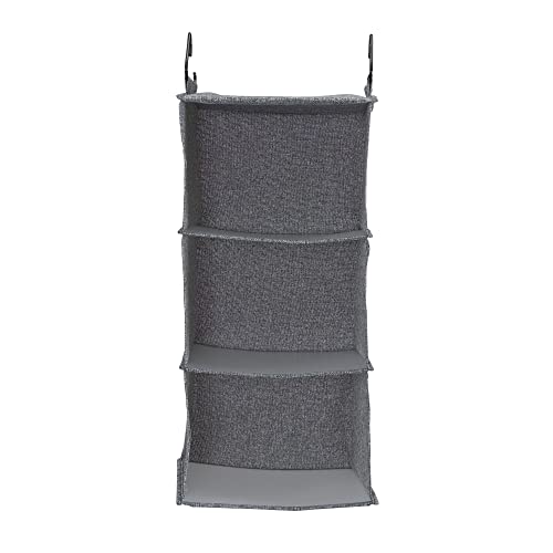 Household Essentials 3 Shelf Hanging Closet Organizer, Hanging Shelf with Hooks, Poly Linen and PEVA Shelving - color: Graphite