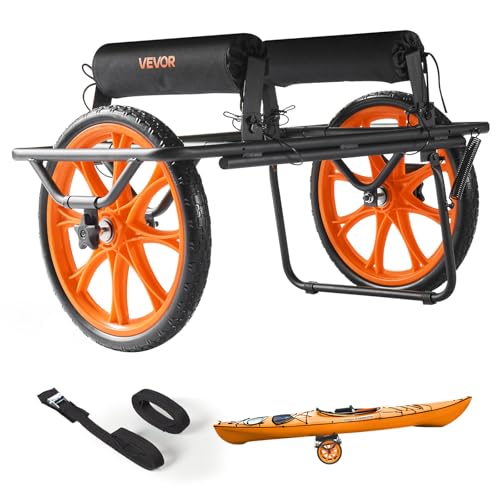 VEVOR 300lbs Kayak Cart, All-Terrain Super Duty Trolley Cart, Canoe Cart Dolly with 15-inch No-Flat Solid Rubber Tires and Kickstand, Quickly Assembles & Disassembles, for Kayaks, Canoes, Paddleboards