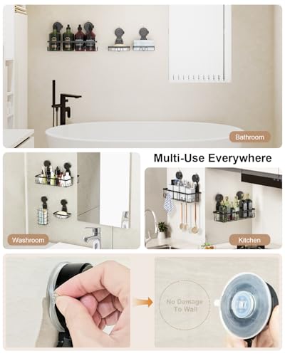 JOTPE Shower Caddy Suction Cup 5 Pack, No Drilling & Removable Suction Cup Shower Shelf for Bathroom with Large Capacity, Powerful Shower Organizer Max Hold 40 lbs, Waterproof Bathroom Shelf, Black - size: Size: 5 x Medium