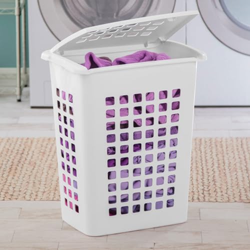 Sterilite 4-Pack LiftTop, Laundry Hamper for Clothes, Tall and Rectangular Plastic Basket with Lid, White - Large and Portable Storage Bin for Clothing and Towels - Ideal for Bathroom and Bedroom - size: 4 Pack