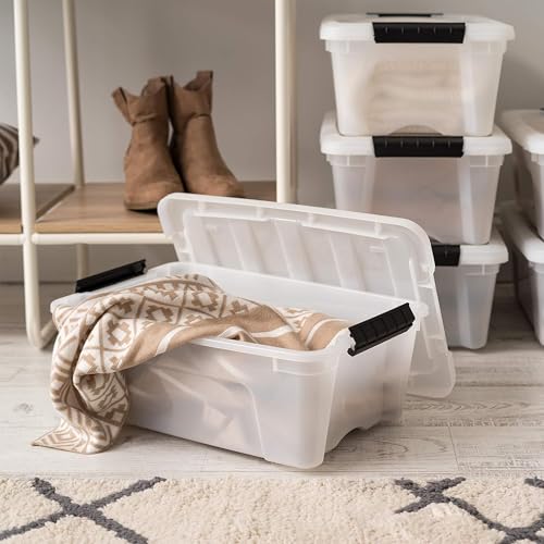 IRIS USA 13 QT Plastic Storage Box with Lid and Latches - 6 Pack - BPA-Free, Discreet Organizing Solution, Durable Nestable Stackable Containers, Secure Pull Handle - Pearl - size: 13 Qt, style: 6 Pack