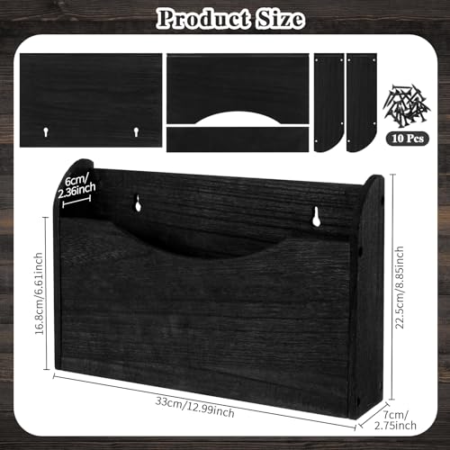 Suzile Wall Mounted File Holder Wood Magazine Holder Wall Hanging File Organizer for Office Mail Magazine Letter Paper Folder Organization (Black)
