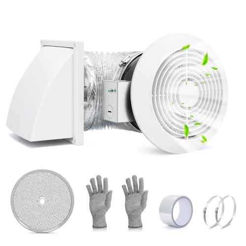 512M 6 Inch Through-the-Wall Exhaust Fan with White Grille, 80 CFM, 4.0 Sone, 16-Inch Retractable Duct, Household Ventilation Fan for Attic, Garage, Kitchen and Bathroom Exhaust Fan, Bathroom Vent Fan
