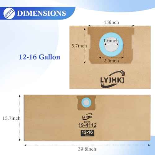 10 Pack DXVA19-4112, DXVA19-4102 Vacuum Bags for DEWALT 12 to 16 Gallon Wet/Dry Vacuum, Disposable Shop Vac Bags, Dust Collection Bag Replacement