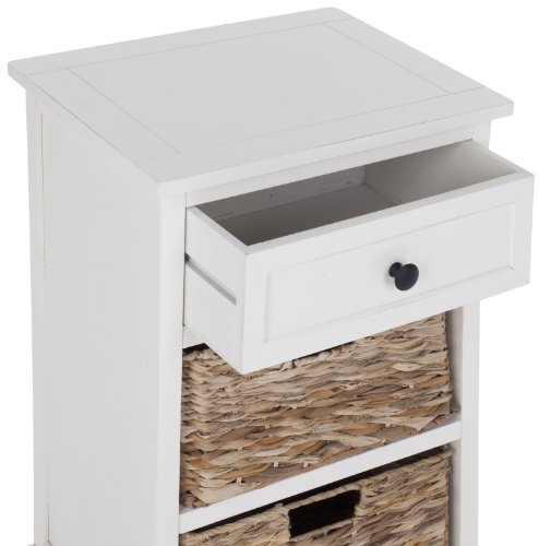 SAFAVIEH Home Collection Carrie Distressed Cream/ Natural Wicker 3-Drawer Storage Nightstand Side Table (Fully Assembled) - color: Distressed Cream