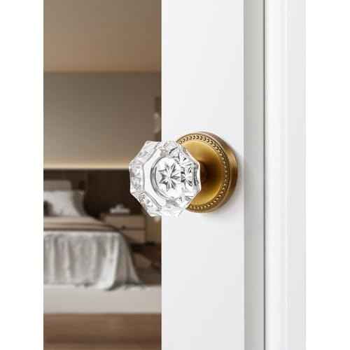 Antique Brass Door Knobs Crystal Door Knob Dummy Door Knobs Glass Interior Dummy Handle Single Sided Decorative 2 Pack