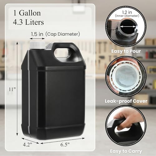 Hacaroa 3 Pack Plastic Storage Jug for Non-Flammable Liquid, 1 Gallon/4L HDPE Motor Oil Container with White Lid&Ergonomic Handle, Black Empty Bottle for Bleach, Detergent, Lubricant, Not for Fuel Use