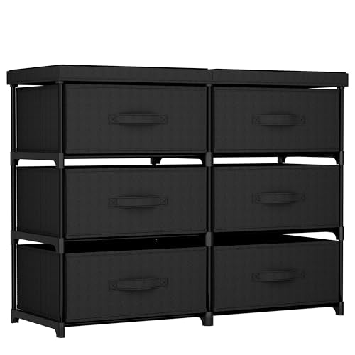 GcdPai Dresser with 6 Fabric Drawer Stand Desktop Sturdy Metal Plastic Support Tube Cube Storage Cabinet for Bedroom Organization Dorm Front Hall Entryway