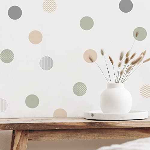 Boho Polka Dot Wall Decals 36 PCS, Boho Wall Decal Wall Sticker for Girls Room Living Room Playroom Nursery, Removable Wall Decals Kids Room Decor Vinyl Murals DIY Cute Decorations (6 Sheets)
