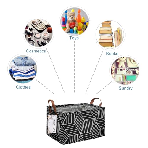 FANKANG Storage Basket,Nursery Hamper Canvas Laundry Basket Foldable with Waterproof PE Coating Storage, Office, Bedroom, Clothes,Toys (Rec-Black Cube) - color: FK-Rec-Black Cube