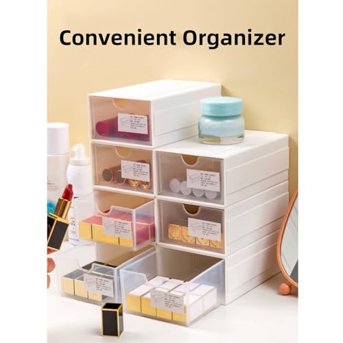Feadily（4 Pack Plastic Desktop Storage Box with Clear Drawers, Can Be Freely Spliced and Combined, Small Parts Organizer, White